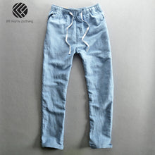 Load image into Gallery viewer, Men 2019 Summer Fashion Brand Solid Color Cotton Linen Thin Straight Pants Male Casual Loose Simple Trousers Blue Khaki Pants
