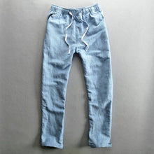 Load image into Gallery viewer, Men 2019 Summer Fashion Brand Solid Color Cotton Linen Thin Straight Pants Male Casual Loose Simple Trousers Blue Khaki Pants
