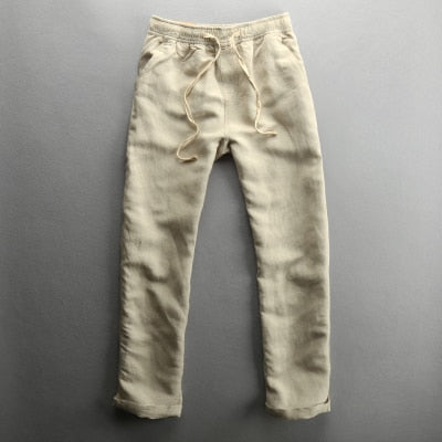 Men 2019 Summer Fashion Brand Solid Color Cotton Linen Thin Straight Pants Male Casual Loose Simple Trousers Blue Khaki Pants