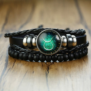 Vnox Aries 12 Horoscope Multi-layer Leather Rope Bracelets for Men Women Gifts Vintage pulseira Jewelry
