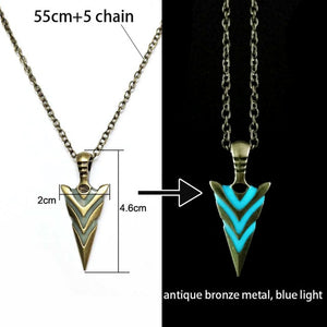 Luminous Glowing Arrow Pendant Necklace Knight Spear Necklace Glow In The Dark Pike Necklace for Women Men Halloween Gift