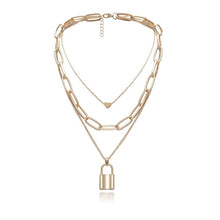 Load image into Gallery viewer, Hip Hop Multi Layers chain necklace with heart lock women/men punk rock padlock pendant necklace emo grunge Goth jewelry
