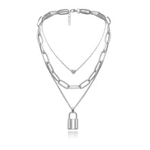 Load image into Gallery viewer, Hip Hop Multi Layers chain necklace with heart lock women/men punk rock padlock pendant necklace emo grunge Goth jewelry
