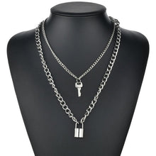 Load image into Gallery viewer, Hip Hop Multi Layers chain necklace with heart lock women/men punk rock padlock pendant necklace emo grunge Goth jewelry
