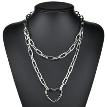 Load image into Gallery viewer, Hip Hop Multi Layers chain necklace with heart lock women/men punk rock padlock pendant necklace emo grunge Goth jewelry
