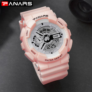PANARS Outdoor Sport White Digital Watch Men Women Alarm Clock 5Bar Waterproof Shock Military Watches LED Display Shock Watch