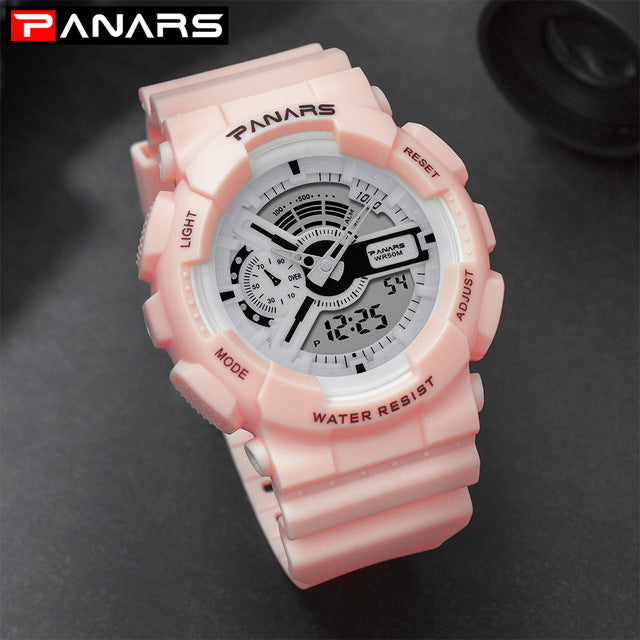PANARS Outdoor Sport White Digital Watch Men Women Alarm Clock 5Bar Waterproof Shock Military Watches LED Display Shock Watch