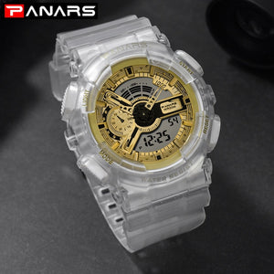 PANARS Outdoor Sport White Digital Watch Men Women Alarm Clock 5Bar Waterproof Shock Military Watches LED Display Shock Watch