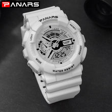 Load image into Gallery viewer, PANARS Outdoor Sport White Digital Watch Men Women Alarm Clock 5Bar Waterproof Shock Military Watches LED Display Shock Watch
