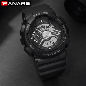 PANARS Outdoor Sport White Digital Watch Men Women Alarm Clock 5Bar Waterproof Shock Military Watches LED Display Shock Watch