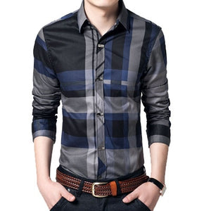 Mountainskin Striped Men's Shirts 4XL 100% Cotton Business Men Shirts Long Sleeve Brand Casual Men's Clothing Slim Fit SEA144