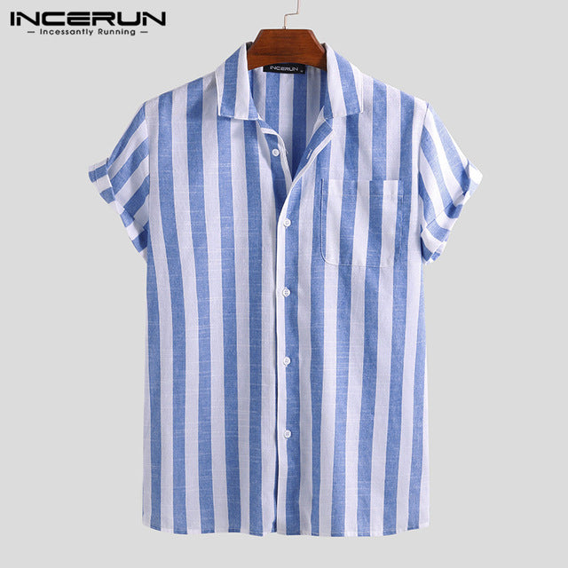 INCERUN Striped Casual Shirt Men Short Sleeve Button Up 2020 Summer Leisure Fashion Brand Shirts Men Camisa Masculina Streetwear