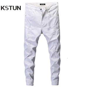 Ripped Jeans for Men Skinny White Jeans Stretch Denim Pants Jeans Mens Jeans Brand Streetwear Biker Jeans Male Hip hop Size 42