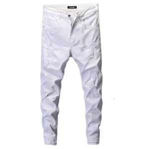 Ripped Jeans for Men Skinny White Jeans Stretch Denim Pants Jeans Mens Jeans Brand Streetwear Biker Jeans Male Hip hop Size 42