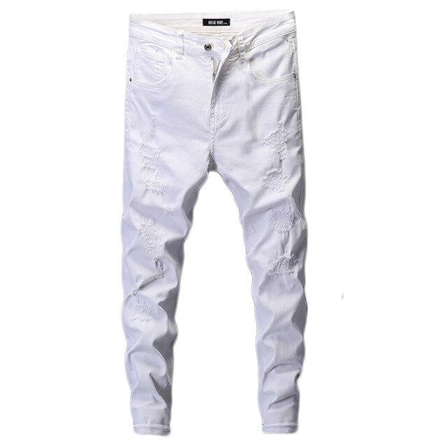 Ripped Jeans for Men Skinny White Jeans Stretch Denim Pants Jeans Mens Jeans Brand Streetwear Biker Jeans Male Hip hop Size 42
