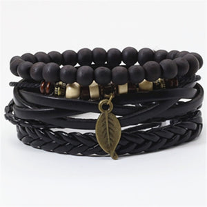 Taichi Khaki Black Beads Wristband Multilayer Leather Bracelets Set Men Bracelets Women Homme Fashion Jewelry Accessories