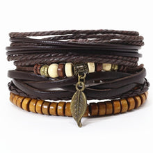 Load image into Gallery viewer, Taichi Khaki Black Beads Wristband Multilayer Leather Bracelets Set Men Bracelets Women Homme Fashion Jewelry Accessories
