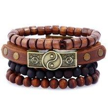 Load image into Gallery viewer, Taichi Khaki Black Beads Wristband Multilayer Leather Bracelets Set Men Bracelets Women Homme Fashion Jewelry Accessories

