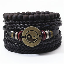 Load image into Gallery viewer, Taichi Khaki Black Beads Wristband Multilayer Leather Bracelets Set Men Bracelets Women Homme Fashion Jewelry Accessories
