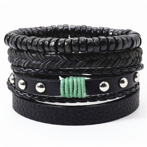 Taichi Khaki Black Beads Wristband Multilayer Leather Bracelets Set Men Bracelets Women Homme Fashion Jewelry Accessories