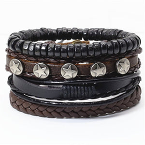 Taichi Khaki Black Beads Wristband Multilayer Leather Bracelets Set Men Bracelets Women Homme Fashion Jewelry Accessories