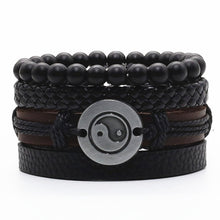 Load image into Gallery viewer, Taichi Khaki Black Beads Wristband Multilayer Leather Bracelets Set Men Bracelets Women Homme Fashion Jewelry Accessories
