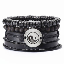 Load image into Gallery viewer, Taichi Khaki Black Beads Wristband Multilayer Leather Bracelets Set Men Bracelets Women Homme Fashion Jewelry Accessories
