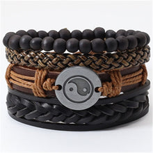Load image into Gallery viewer, Taichi Khaki Black Beads Wristband Multilayer Leather Bracelets Set Men Bracelets Women Homme Fashion Jewelry Accessories
