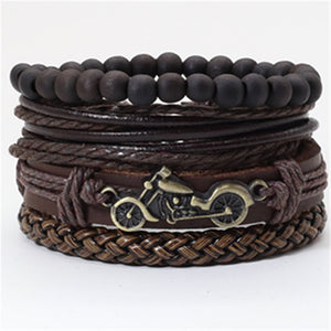Taichi Khaki Black Beads Wristband Multilayer Leather Bracelets Set Men Bracelets Women Homme Fashion Jewelry Accessories