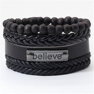 Taichi Khaki Black Beads Wristband Multilayer Leather Bracelets Set Men Bracelets Women Homme Fashion Jewelry Accessories