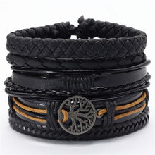Load image into Gallery viewer, Black Taichi  Feather Men Bracelets 5pcs/set Wristband Fashion Rope Wrap Cuff Bangle Leather Bracelets Women Jewelry Accessories
