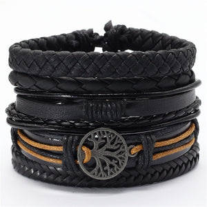 Black Taichi  Feather Men Bracelets 5pcs/set Wristband Fashion Rope Wrap Cuff Bangle Leather Bracelets Women Jewelry Accessories
