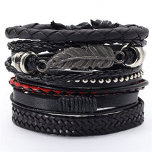 Load image into Gallery viewer, Black Taichi  Feather Men Bracelets 5pcs/set Wristband Fashion Rope Wrap Cuff Bangle Leather Bracelets Women Jewelry Accessories

