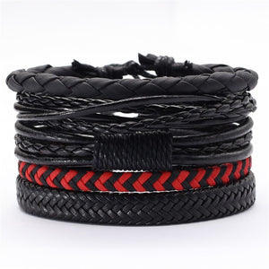 Black Taichi  Feather Men Bracelets 5pcs/set Wristband Fashion Rope Wrap Cuff Bangle Leather Bracelets Women Jewelry Accessories