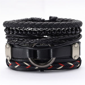 Black Taichi  Feather Men Bracelets 5pcs/set Wristband Fashion Rope Wrap Cuff Bangle Leather Bracelets Women Jewelry Accessories