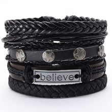 Load image into Gallery viewer, Black Taichi  Feather Men Bracelets 5pcs/set Wristband Fashion Rope Wrap Cuff Bangle Leather Bracelets Women Jewelry Accessories

