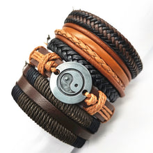 Load image into Gallery viewer, Black Taichi  Feather Men Bracelets 5pcs/set Wristband Fashion Rope Wrap Cuff Bangle Leather Bracelets Women Jewelry Accessories
