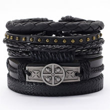 Load image into Gallery viewer, Black Taichi  Feather Men Bracelets 5pcs/set Wristband Fashion Rope Wrap Cuff Bangle Leather Bracelets Women Jewelry Accessories
