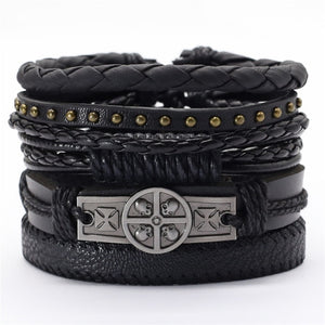 Black Taichi  Feather Men Bracelets 5pcs/set Wristband Fashion Rope Wrap Cuff Bangle Leather Bracelets Women Jewelry Accessories