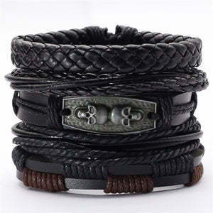 Black Taichi  Feather Men Bracelets 5pcs/set Wristband Fashion Rope Wrap Cuff Bangle Leather Bracelets Women Jewelry Accessories
