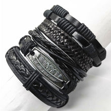 Load image into Gallery viewer, Black Taichi  Feather Men Bracelets 5pcs/set Wristband Fashion Rope Wrap Cuff Bangle Leather Bracelets Women Jewelry Accessories

