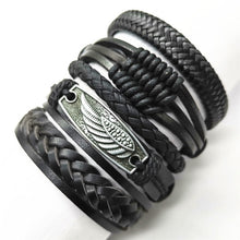 Load image into Gallery viewer, Black Taichi  Feather Men Bracelets 5pcs/set Wristband Fashion Rope Wrap Cuff Bangle Leather Bracelets Women Jewelry Accessories

