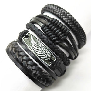 Black Taichi  Feather Men Bracelets 5pcs/set Wristband Fashion Rope Wrap Cuff Bangle Leather Bracelets Women Jewelry Accessories