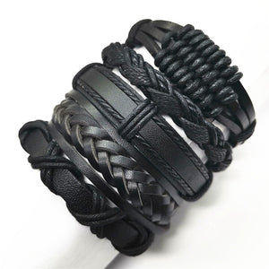 Black Taichi  Feather Men Bracelets 5pcs/set Wristband Fashion Rope Wrap Cuff Bangle Leather Bracelets Women Jewelry Accessories