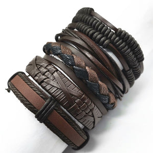 Black Taichi  Feather Men Bracelets 5pcs/set Wristband Fashion Rope Wrap Cuff Bangle Leather Bracelets Women Jewelry Accessories