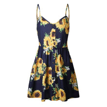Load image into Gallery viewer, Women&#39;S Dresses Jurken Elbise Sukienki Sexy Sling Sleeveless V Neck Sunflower Print Button Beach Frock Vestido Lady Clothing#C45
