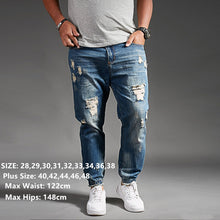Load image into Gallery viewer, Ripped Jeans For Men Blue Black Denim Mens Jean Homme Harem Hip Hop Plus Size Trousers 44 46 48 Mens Uomo Fashions Jogger Pants
