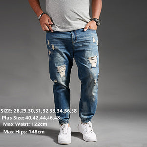 Ripped Jeans For Men Blue Black Denim Mens Jean Homme Harem Hip Hop Plus Size Trousers 44 46 48 Mens Uomo Fashions Jogger Pants