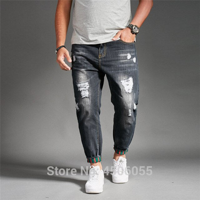Ripped Jeans For Men Blue Black Denim Mens Jean Homme Harem Hip Hop Plus Size Trousers 44 46 48 Mens Uomo Fashions Jogger Pants