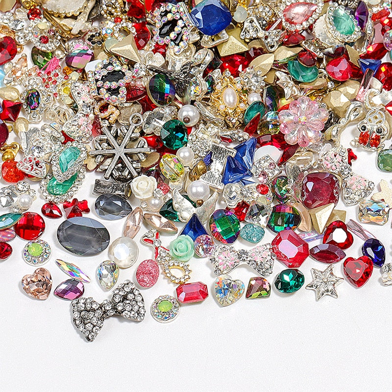 Mixed 20PCS 3d Alloy glitter nail art decorations rhinestones crystals for fake nails jewelry accesoires supplies manicure set